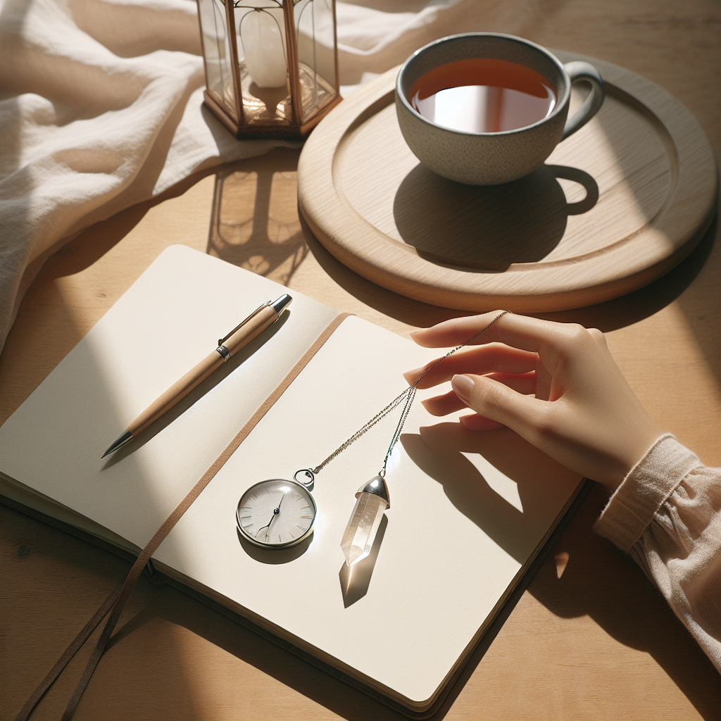 Pendule en quartz au-dessus d'un carnet, intuition claire