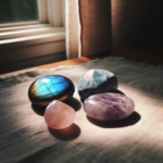 Pierres pour fatigue émotionnelle: labradorite, rhodonite, lépidolite, quartz rose