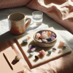 Pierres apaisantes pour ménopause, rituel simple sur table de nuit