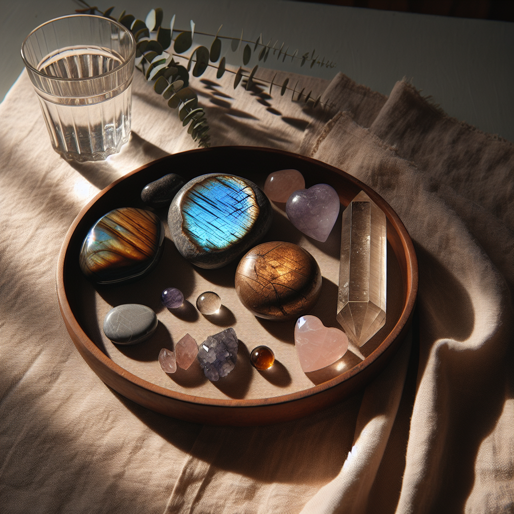 Pierres pour fatigue émotionnelle: labradorite, quartz rose, ancrage